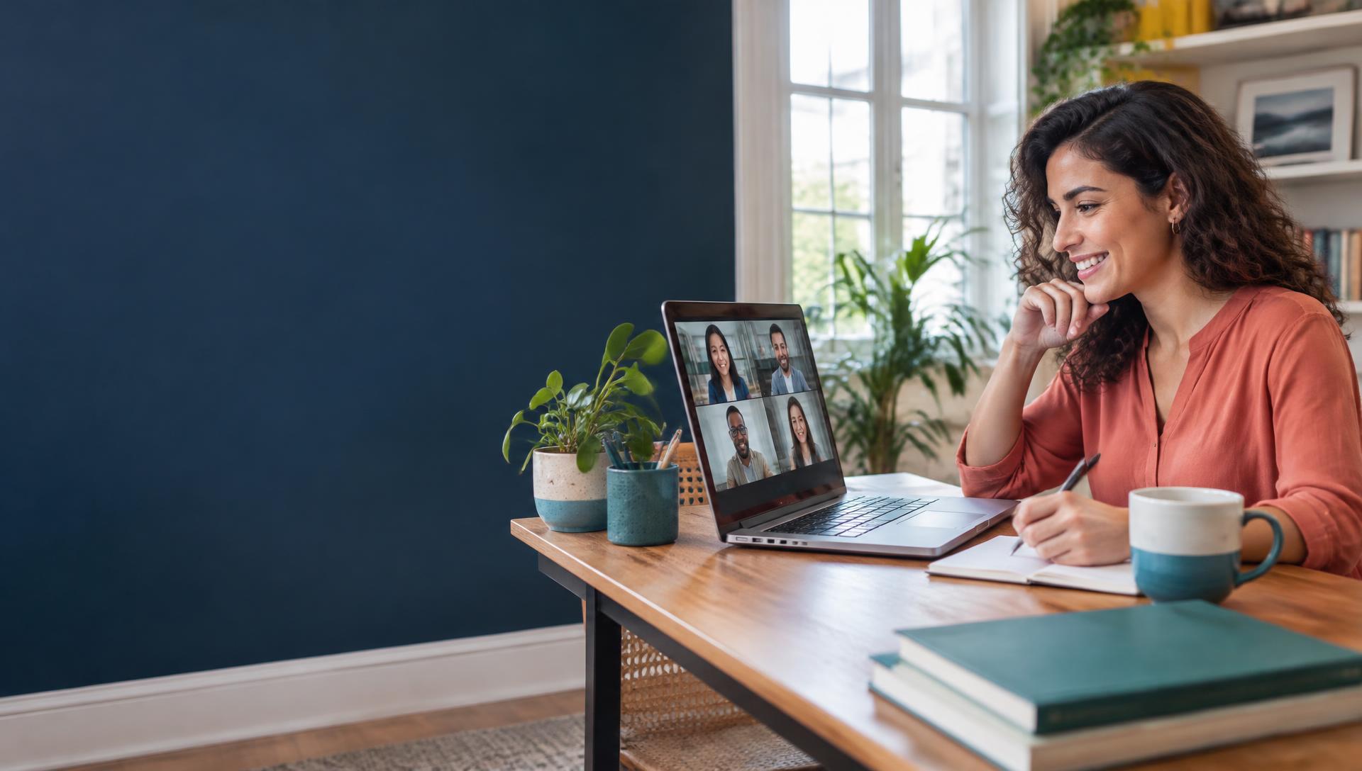 A language learner practising conversation online at home